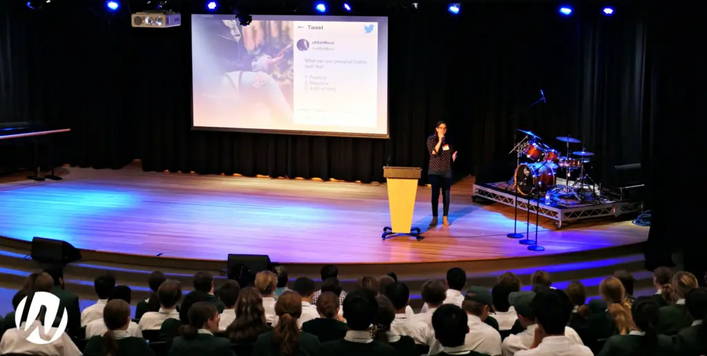 Students in a school auditorium at a Word of Life seminar